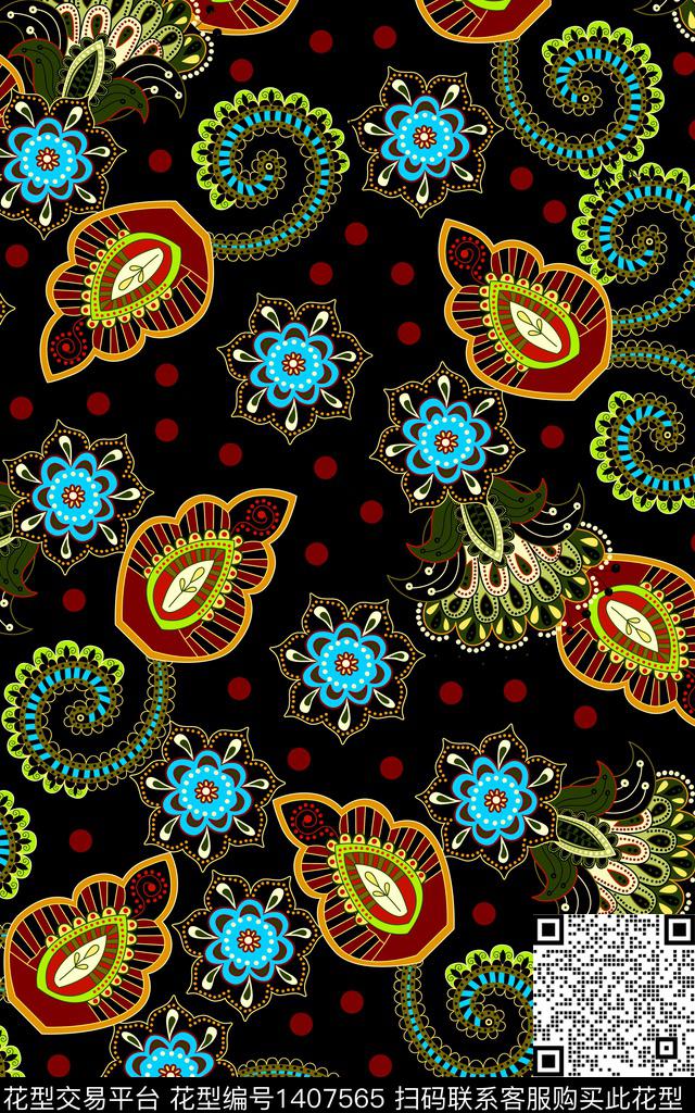 佩斯利波西米亚满版散花数码印花华亿平台下载（图片编号: 1407565） - 瓦栏（Walan）