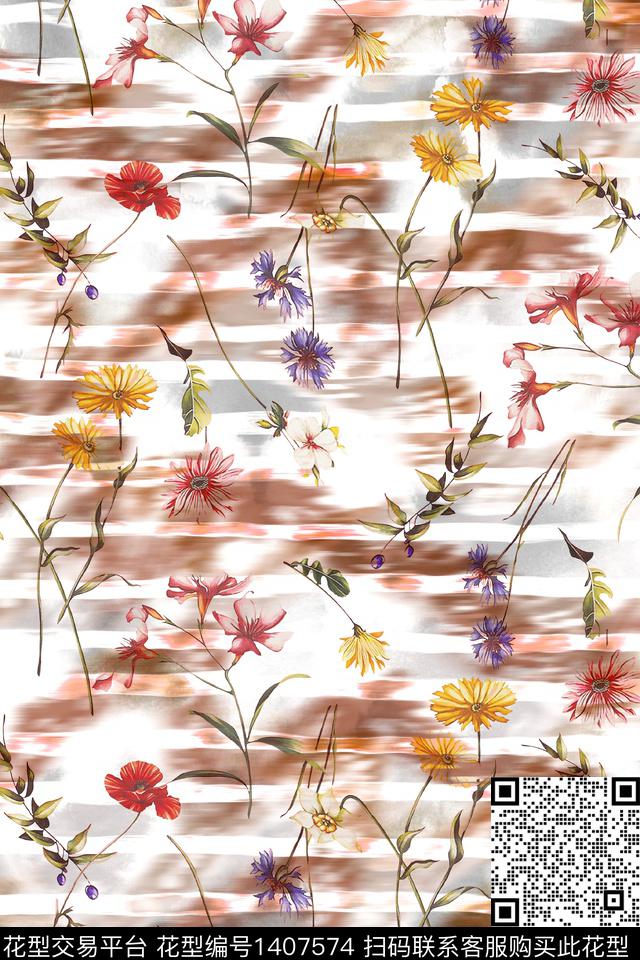 肌理扎染华亿平台抽象花卉数码印花华亿平台下载（图片编号: 1407574） - 瓦栏（Walan）