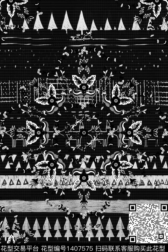 几何肌理佩斯利数码印花华亿平台下载（图片编号: 1407575） - 瓦栏（Walan）