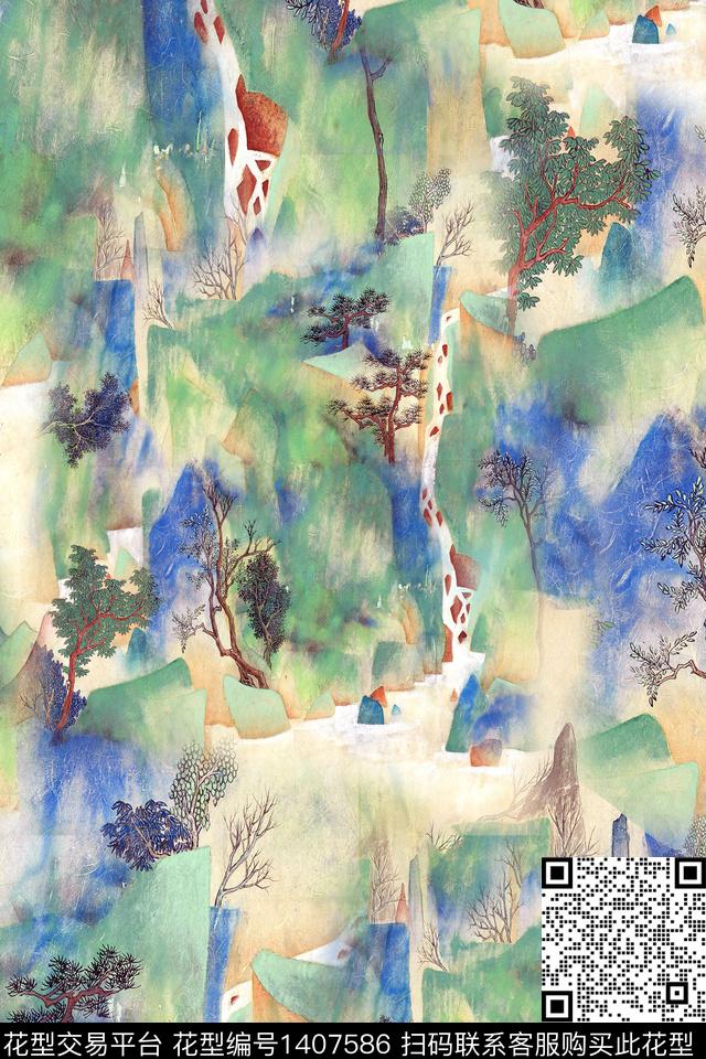 时尚香云纱审数码印花华亿平台下载（图片编号: 1407586） - 瓦栏（Walan）