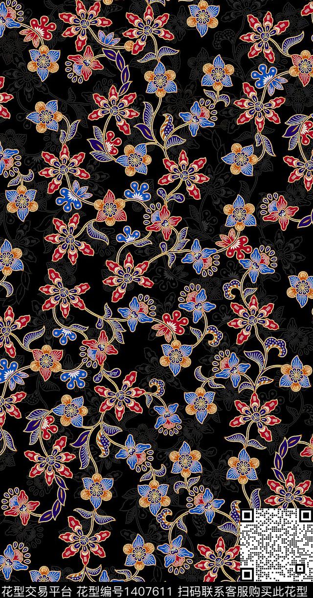 民族风花卉春夏华亿平台数码印花华亿平台下载（图片编号: 1407611） - 瓦栏（Walan）