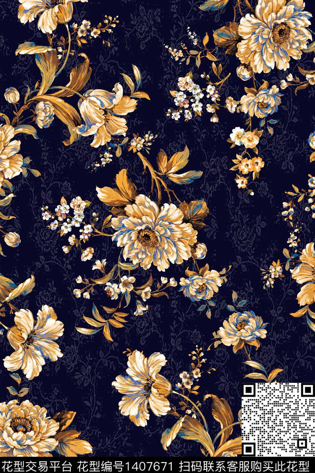 数码华亿平台花卉春夏华亿平台数码印花华亿平台下载（图片编号: 1407671） - 瓦栏（Walan）