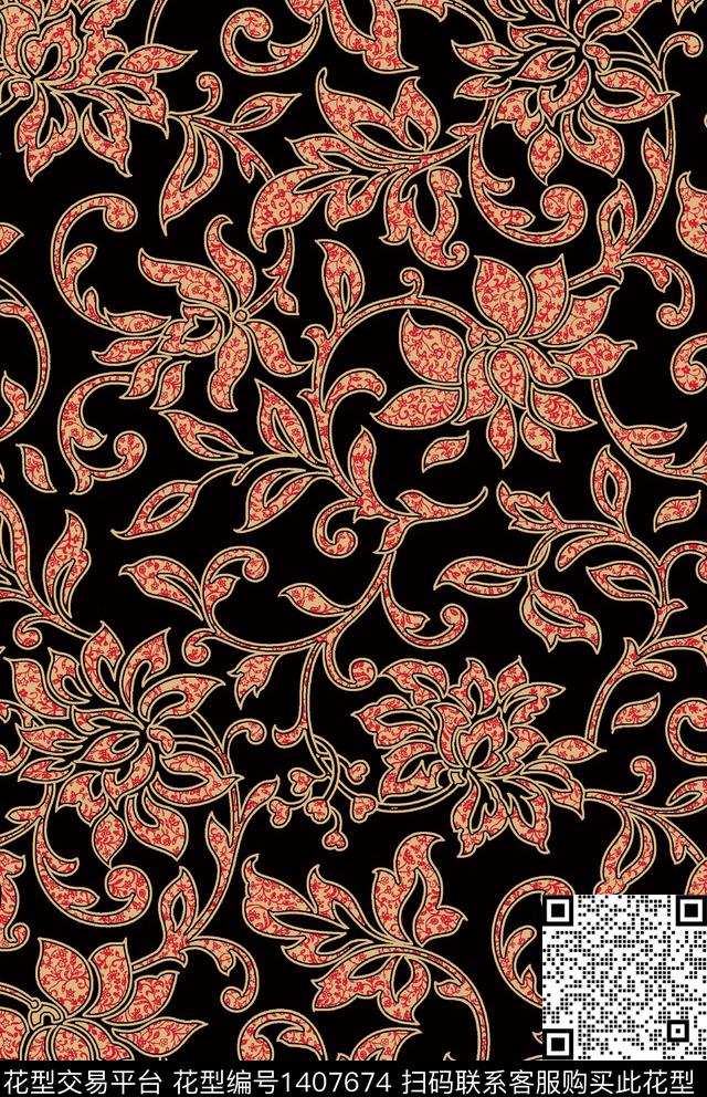数码华亿平台花卉春夏华亿平台数码印花华亿平台下载（图片编号: 1407674） - 瓦栏（Walan）