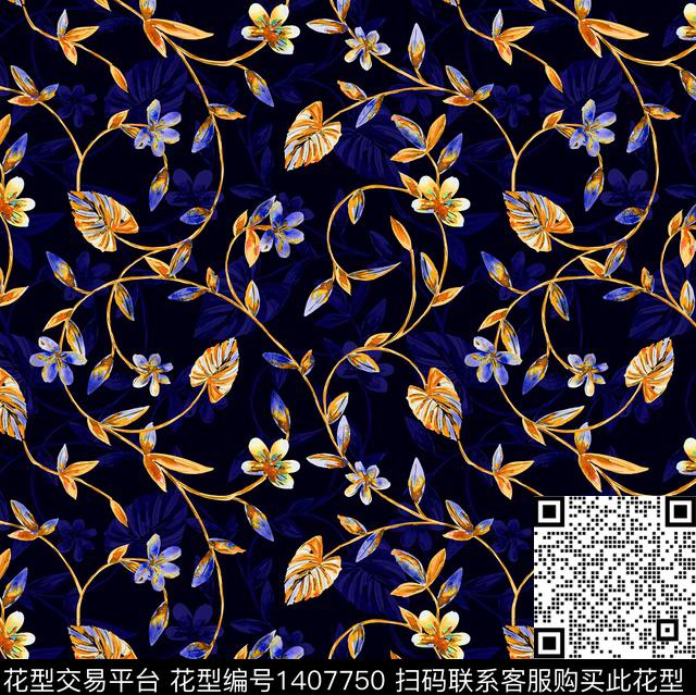 绿植树叶数码华亿平台花卉数码印花华亿平台下载（图片编号: 1407750） - 瓦栏（Walan）