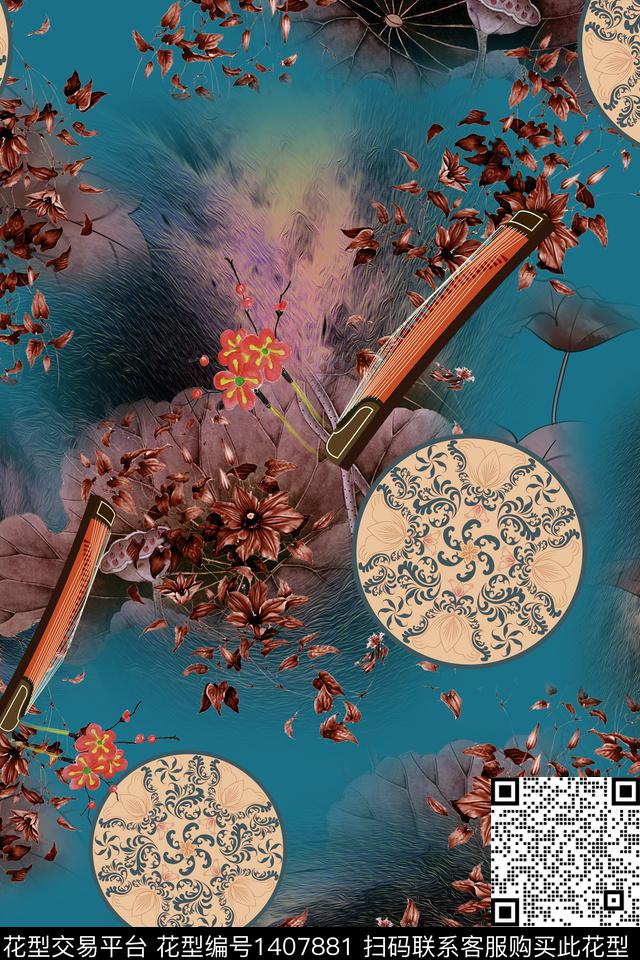 连衣裙花卉香云纱传统印花华亿平台下载（图片编号: 1407881） - 瓦栏（Walan）