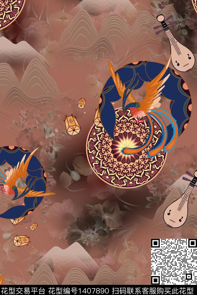 连衣裙花卉香云纱传统印花华亿平台下载（图片编号: 1407890） - 瓦栏（Walan）