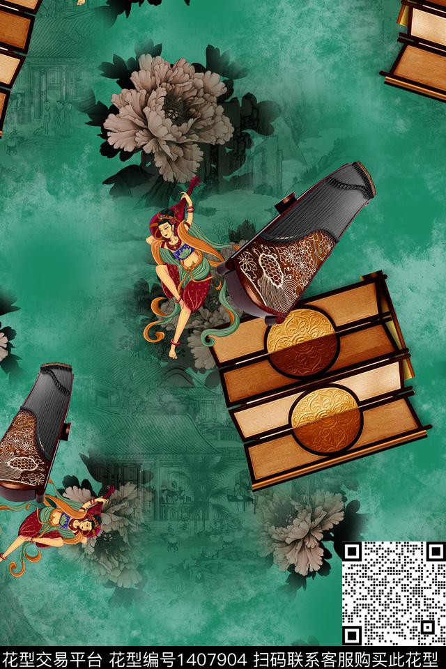 连衣裙花卉香云纱传统印花华亿平台下载（图片编号: 1407904） - 瓦栏（Walan）