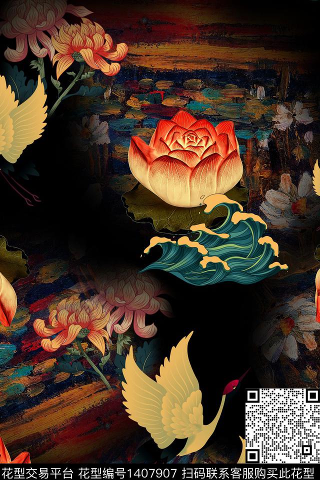 连衣裙花卉香云纱传统印花华亿平台下载（图片编号: 1407907） - 瓦栏（Walan）