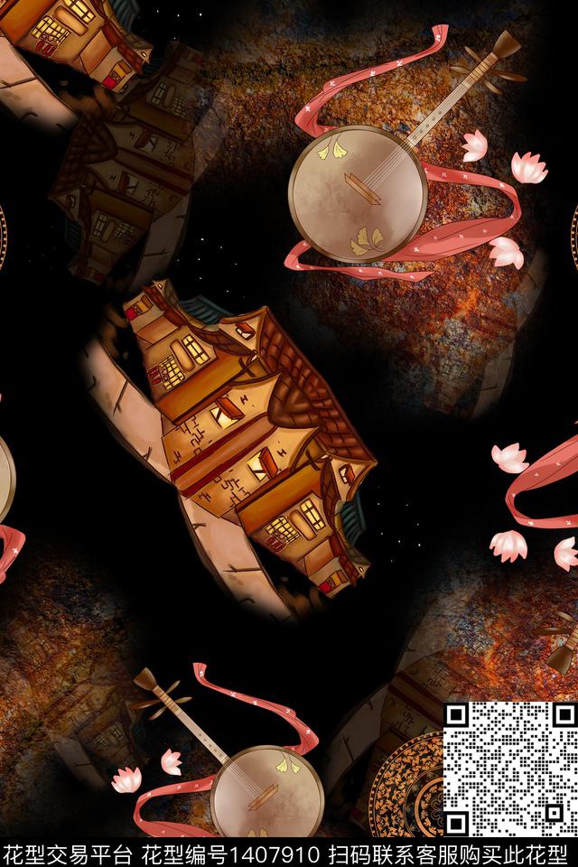 连衣裙花卉香云纱传统印花华亿平台下载（图片编号: 1407910） - 瓦栏（Walan）