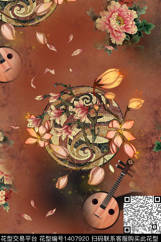 连衣裙花卉香云纱传统印花华亿平台下载（图片编号: 1407920） - 瓦栏（Walan）