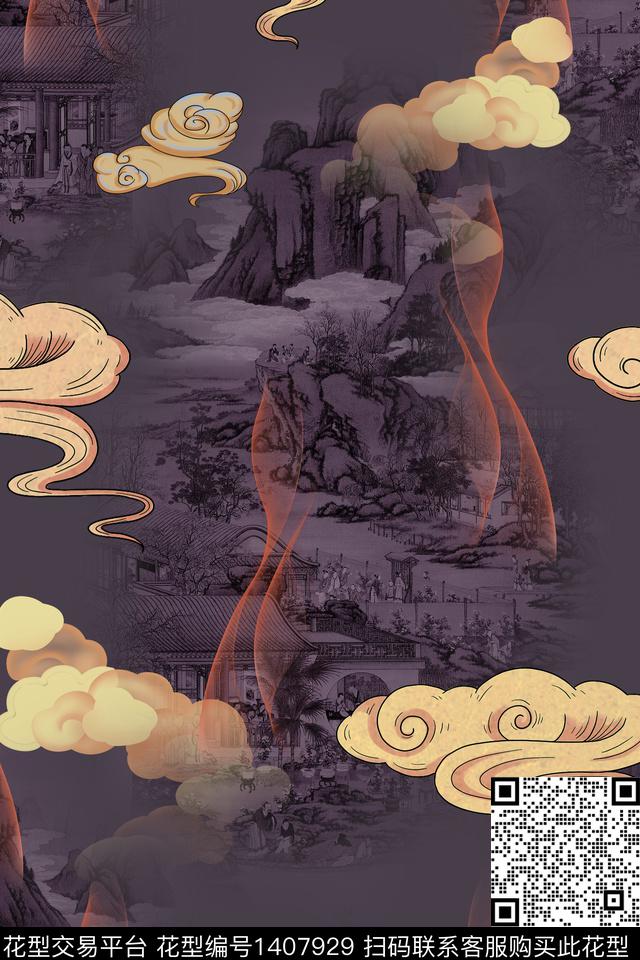 连衣裙花卉香云纱传统印花华亿平台下载（图片编号: 1407929） - 瓦栏（Walan）