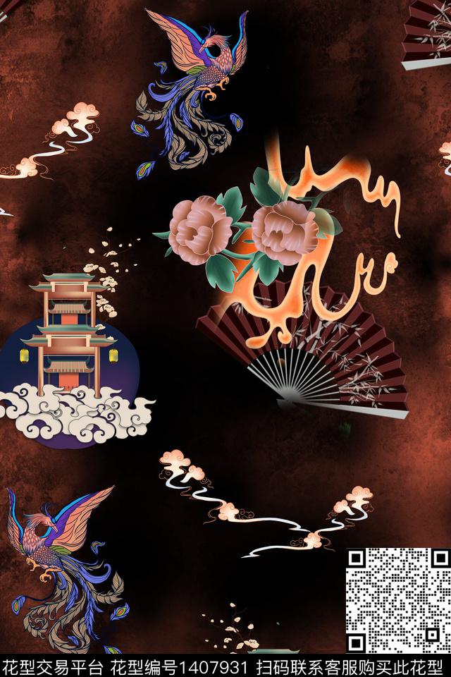 连衣裙花卉香云纱传统印花华亿平台下载（图片编号: 1407931） - 瓦栏（Walan）