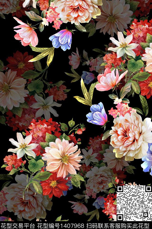 香云纱大花中老年数码印花华亿平台下载（图片编号: 1407968） - 瓦栏（Walan）