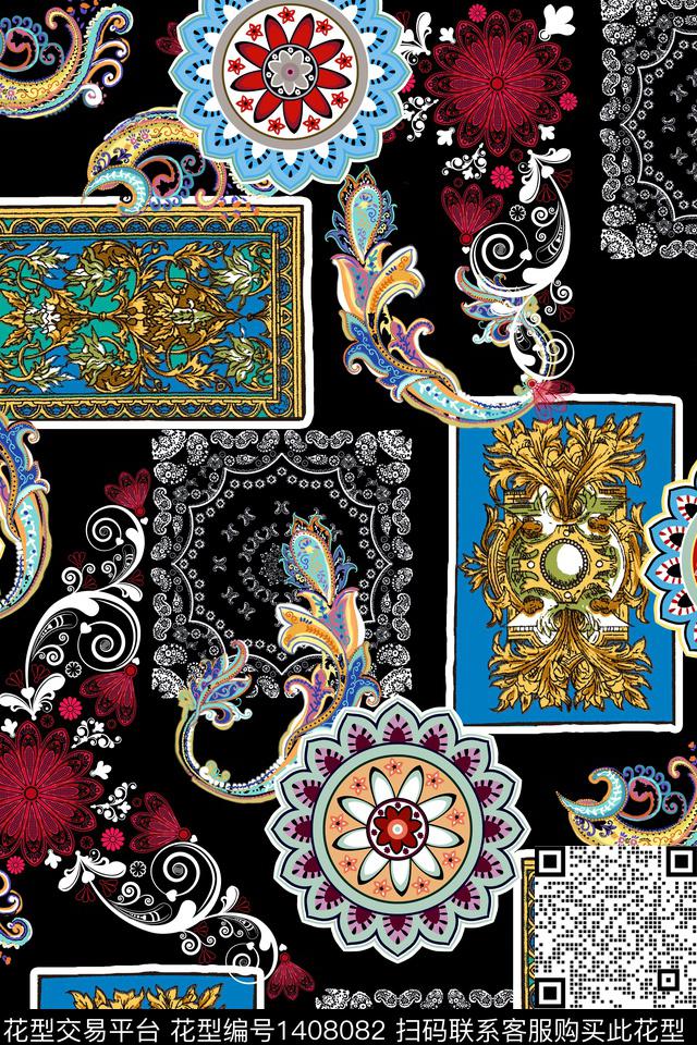 几何复古民族风数码印花华亿平台下载（图片编号: 1408082） - 瓦栏（Walan）