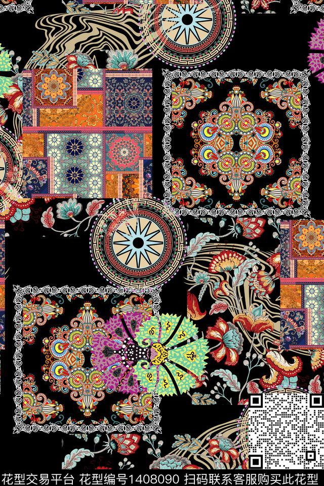 几何复古民族风数码印花华亿平台下载（图片编号: 1408090） - 瓦栏（Walan）
