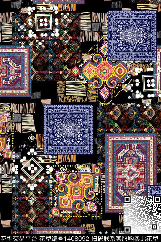 几何复古民族风数码印花华亿平台下载（图片编号: 1408092） - 瓦栏（Walan）