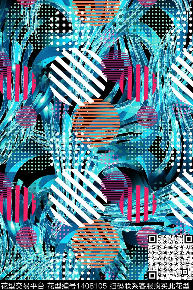 几何大牌风条纹数码印花华亿平台下载（图片编号: 1408105） - 瓦栏（Walan）