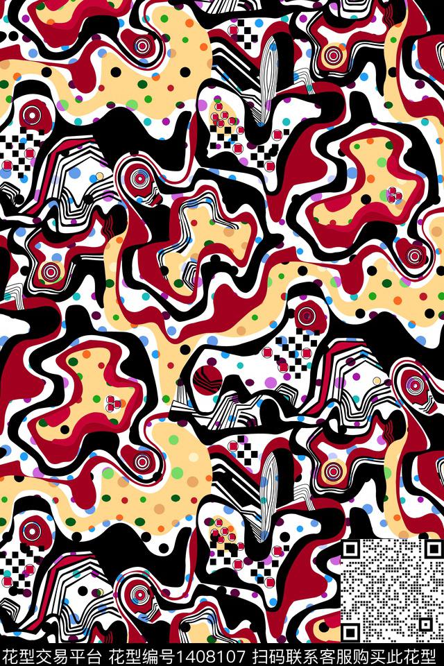 几何大牌风条纹数码印花华亿平台下载（图片编号: 1408107） - 瓦栏（Walan）