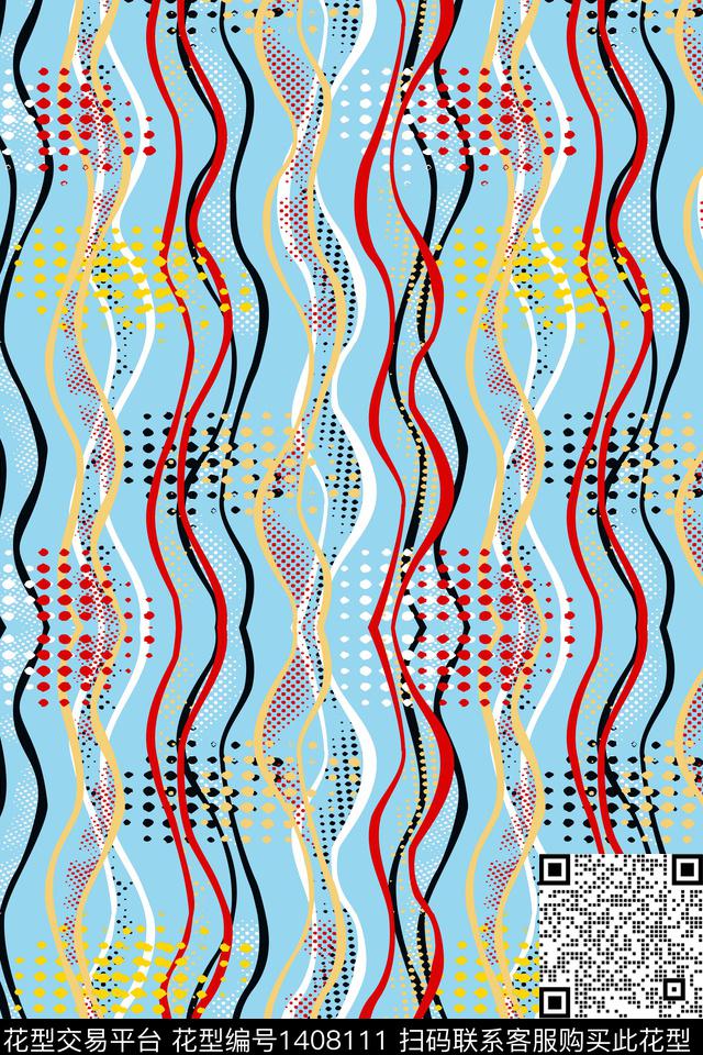 几何大牌风条纹数码印花华亿平台下载（图片编号: 1408111） - 瓦栏（Walan）