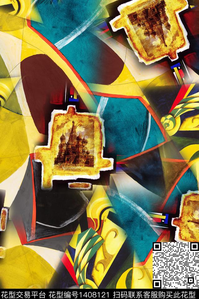 抽象几何数码印花华亿平台下载（图片编号: 1408121） - 瓦栏（Walan）