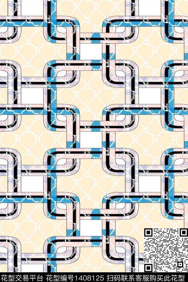 几何链条大牌风数码印花华亿平台下载（图片编号: 1408125） - 瓦栏（Walan）