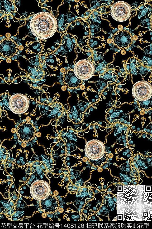 几何链条大牌风数码印花华亿平台下载（图片编号: 1408126） - 瓦栏（Walan）