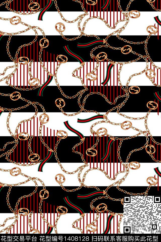 几何链条大牌风数码印花华亿平台下载（图片编号: 1408128） - 瓦栏（Walan）
