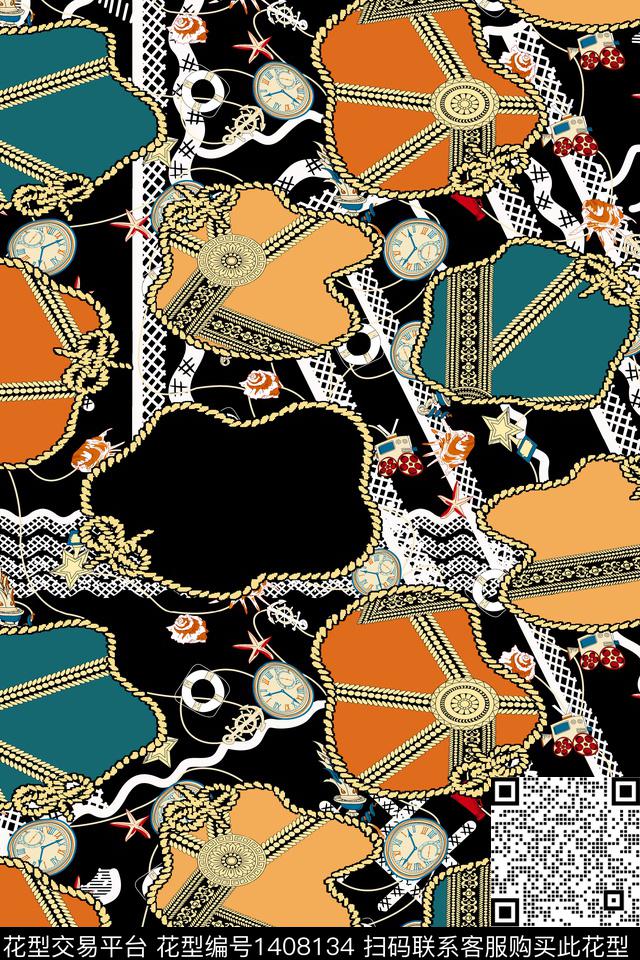几何链条大牌风数码印花华亿平台下载（图片编号: 1408134） - 瓦栏（Walan）