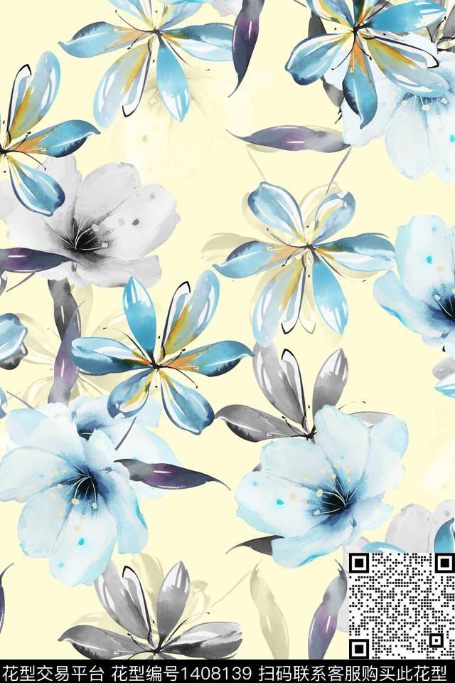 清爽底花卉花卉大牌风数码印花华亿平台下载（图片编号: 1408139） - 瓦栏（Walan）