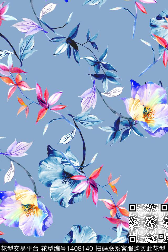 清爽底花卉花卉大牌风数码印花华亿平台下载（图片编号: 1408140） - 瓦栏（Walan）