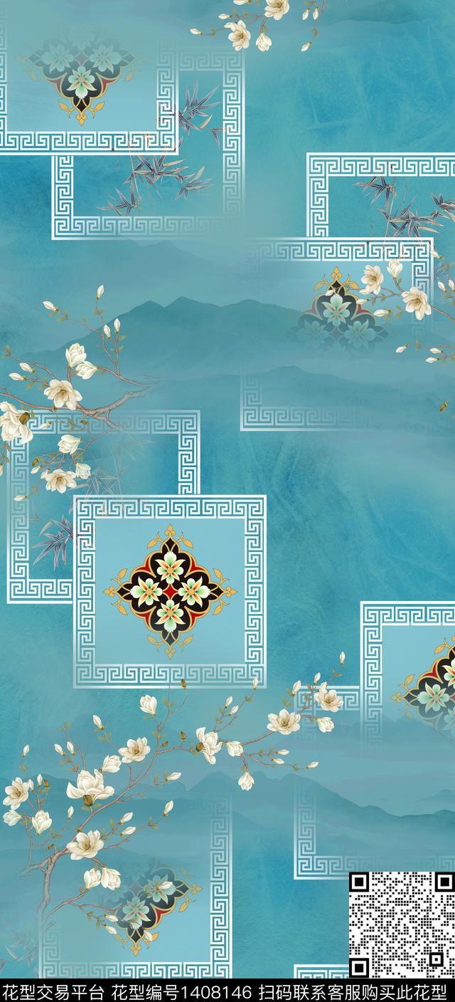 几何花卉大牌风数码印花华亿平台下载（图片编号: 1408146） - 瓦栏（Walan）