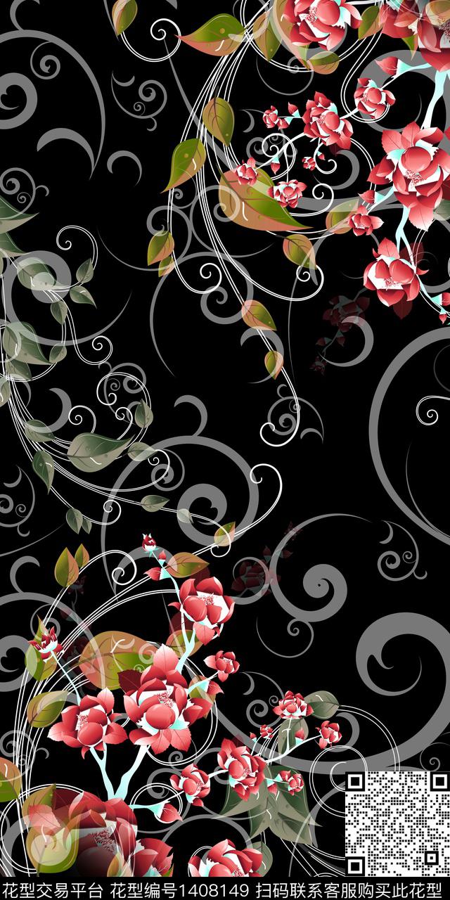 花卉大牌风抽象数码印花华亿平台下载（图片编号: 1408149） - 瓦栏（Walan）