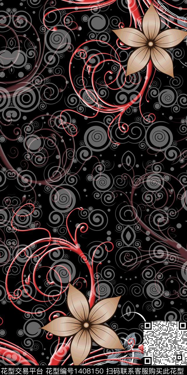 绿植树叶花卉大牌风数码印花华亿平台下载（图片编号: 1408150） - 瓦栏（Walan）