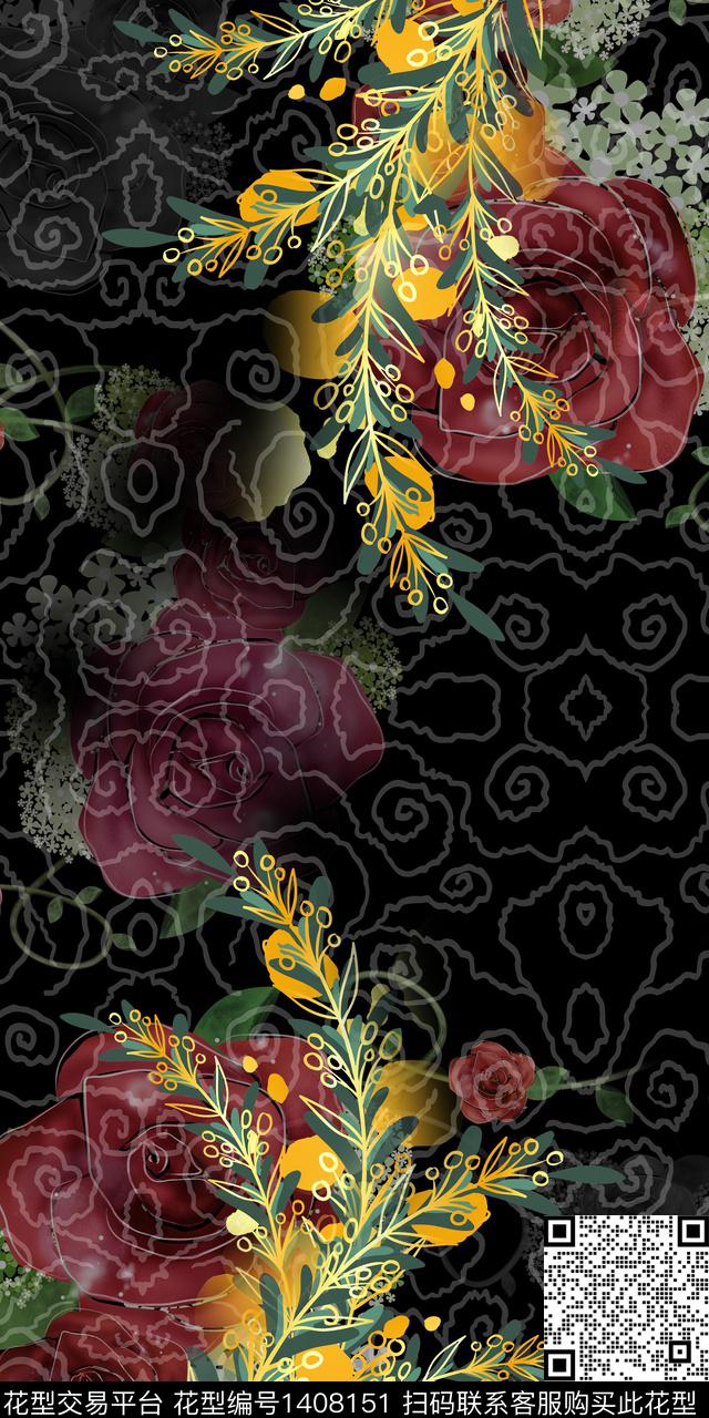绿植树叶花卉大牌风数码印花华亿平台下载（图片编号: 1408151） - 瓦栏（Walan）
