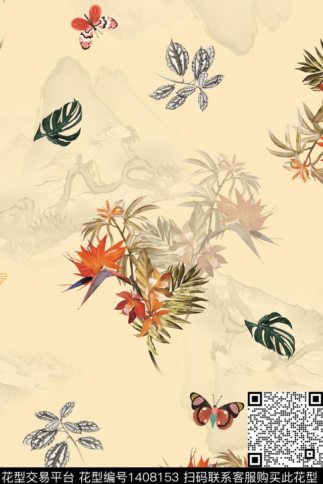 花卉大牌风热带华亿平台数码印花华亿平台下载（图片编号: 1408153） - 瓦栏（Walan）
