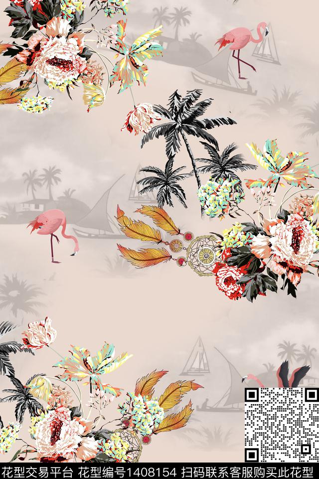 花卉大牌风热带华亿平台数码印花华亿平台下载（图片编号: 1408154） - 瓦栏（Walan）