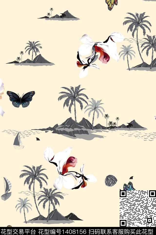 花卉大牌风热带华亿平台数码印花华亿平台下载（图片编号: 1408156） - 瓦栏（Walan）