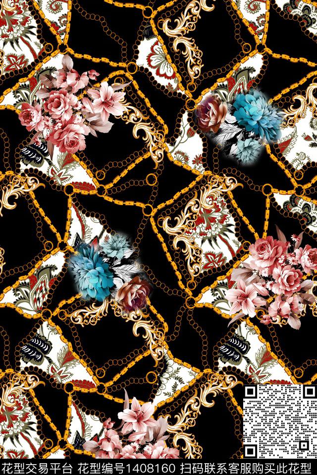 几何花卉大牌风数码印花华亿平台下载（图片编号: 1408160） - 瓦栏（Walan）