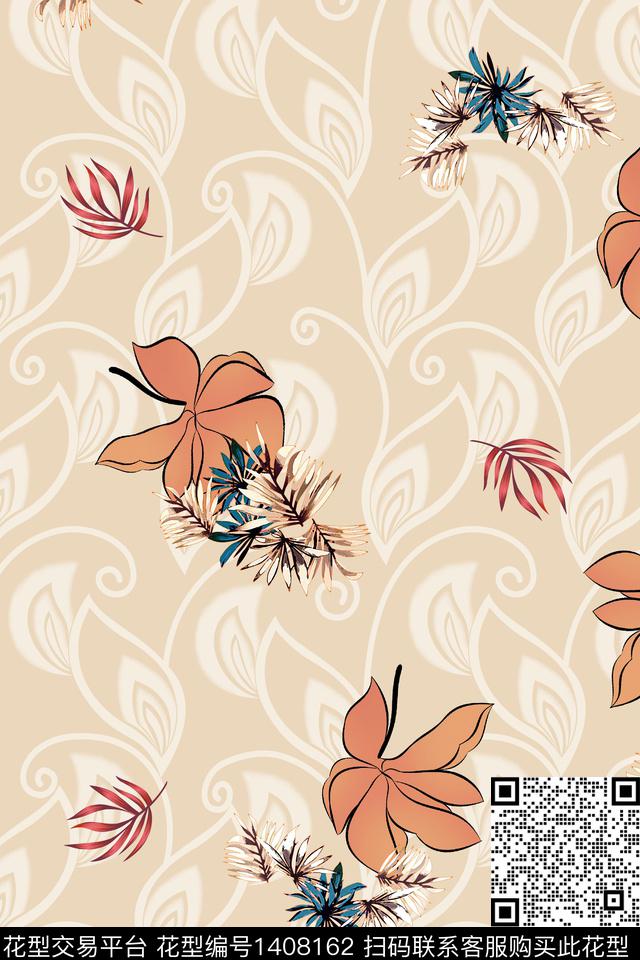 绿植树叶花卉大牌风数码印花华亿平台下载（图片编号: 1408162） - 瓦栏（Walan）