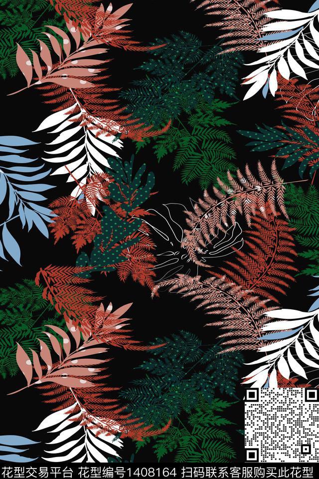 绿植树叶花卉大牌风数码印花华亿平台下载（图片编号: 1408164） - 瓦栏（Walan）