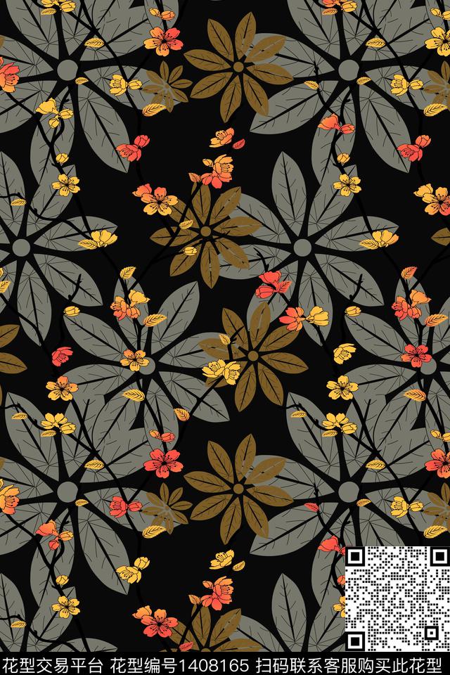 绿植树叶花卉大牌风数码印花华亿平台下载（图片编号: 1408165） - 瓦栏（Walan）