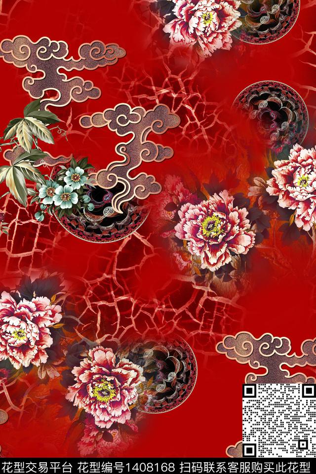 花卉香云纱中国风数码印花华亿平台下载（图片编号: 1408168） - 瓦栏（Walan）