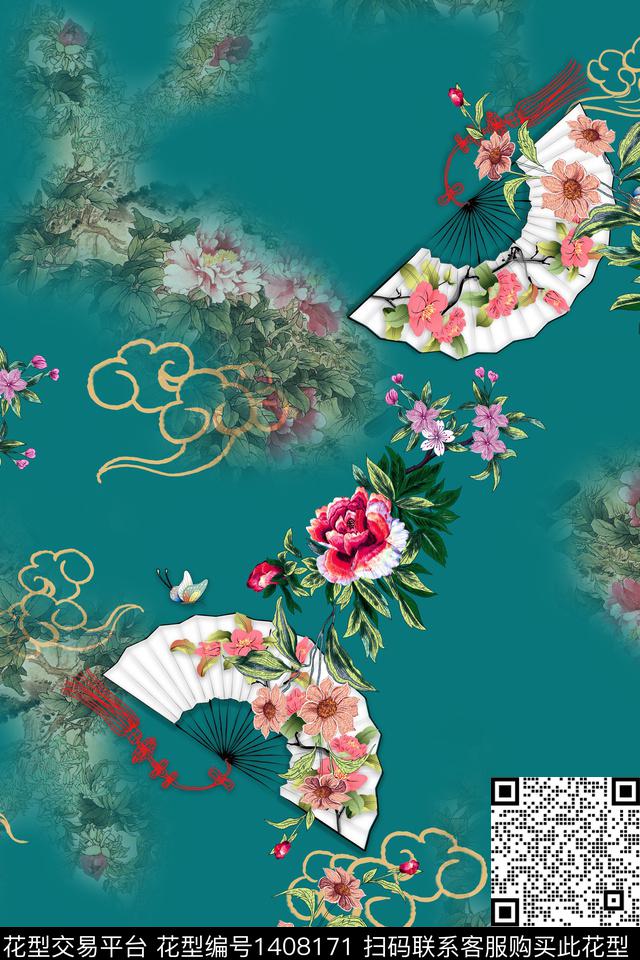 花卉香云纱中国风数码印花华亿平台下载（图片编号: 1408171） - 瓦栏（Walan）
