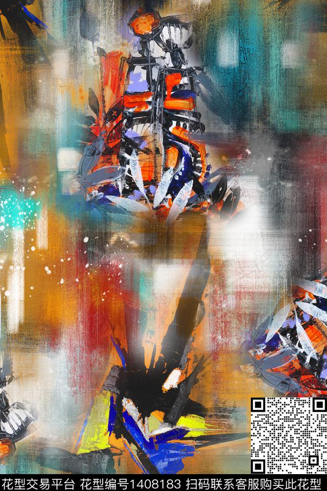 抽象油画华亿平台数码印花华亿平台下载（图片编号: 1408183） - 瓦栏（Walan）