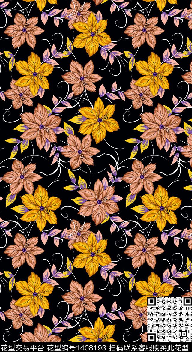 数码华亿平台花卉春夏华亿平台数码印花华亿平台下载（图片编号: 1408193） - 瓦栏（Walan）