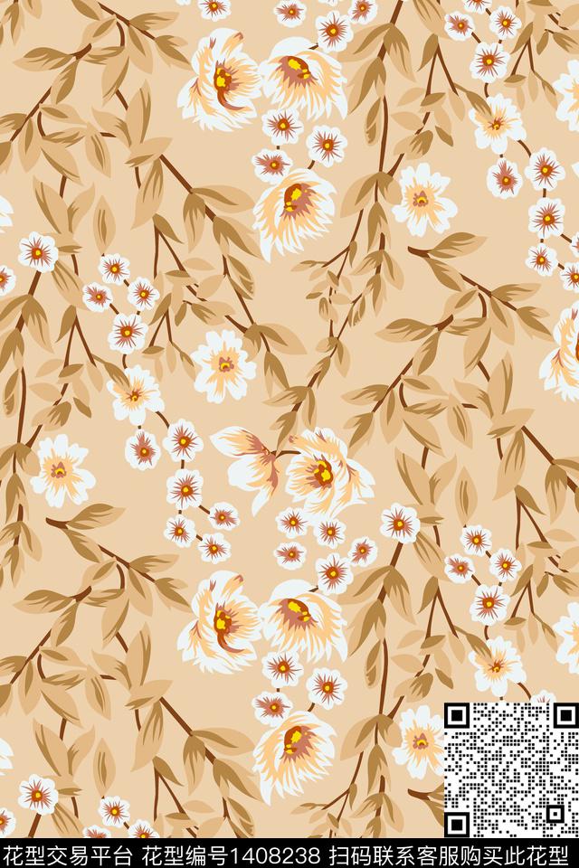 绿植树叶彩底花卉花卉传统印花华亿平台下载（图片编号: 1408238） - 瓦栏（Walan）