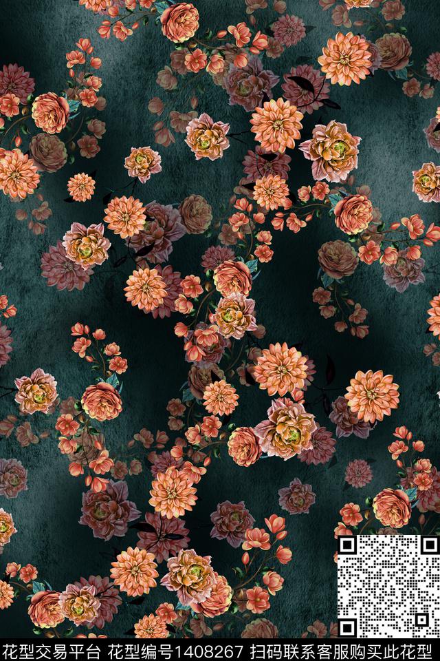 连衣裙花卉香云纱传统印花华亿平台下载（图片编号: 1408267） - 瓦栏（Walan）