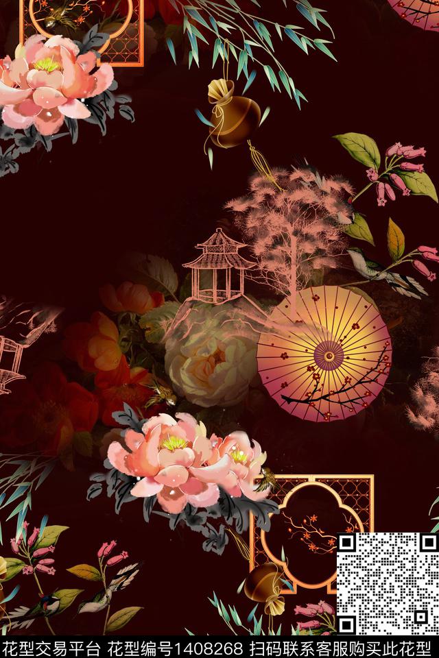 连衣裙花卉香云纱传统印花华亿平台下载（图片编号: 1408268） - 瓦栏（Walan）