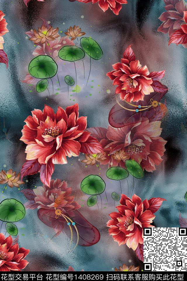 连衣裙花卉香云纱传统印花华亿平台下载（图片编号: 1408269） - 瓦栏（Walan）