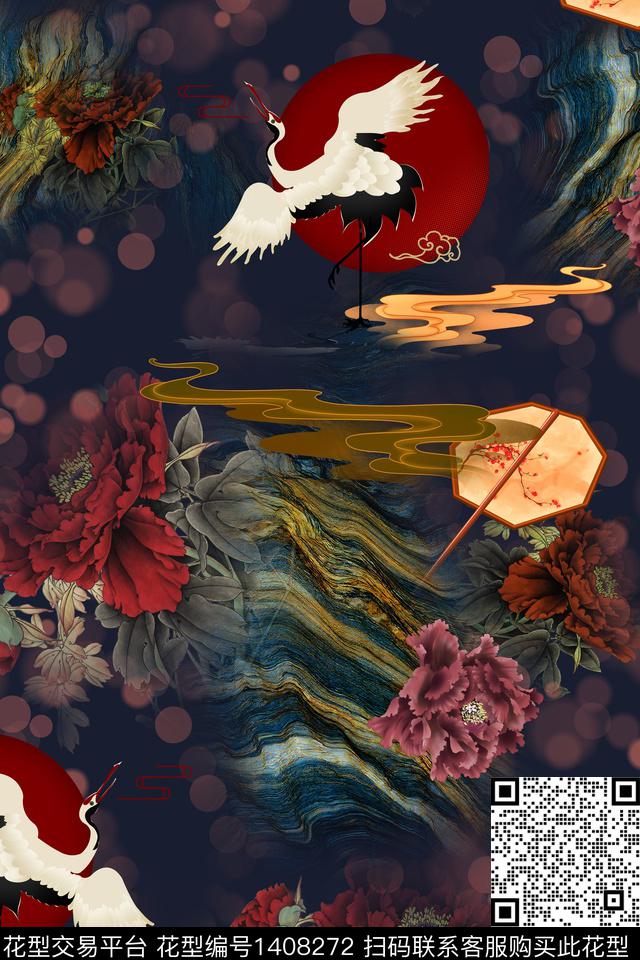 连衣裙花卉香云纱传统印花华亿平台下载（图片编号: 1408272） - 瓦栏（Walan）